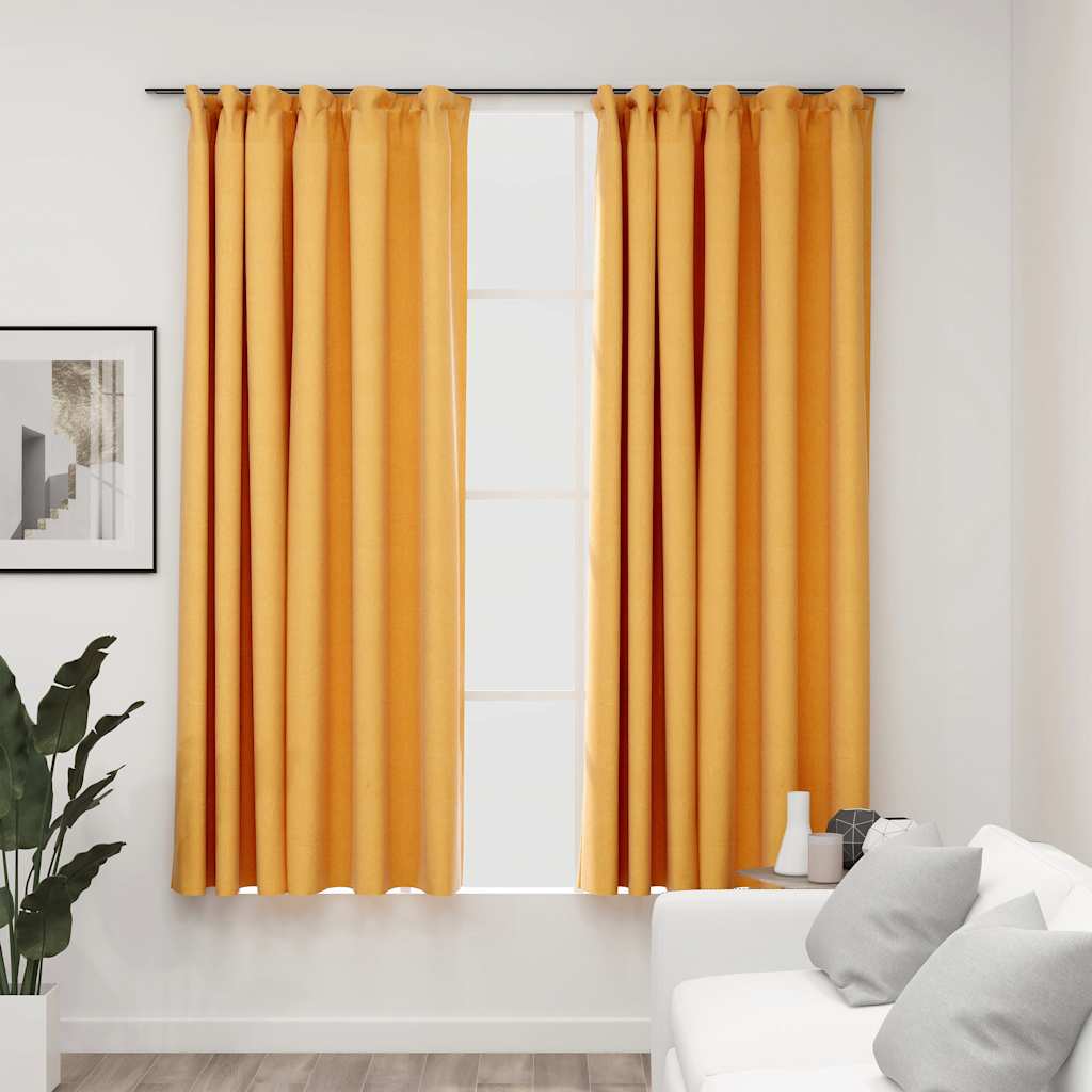 Linen-Look Blackout Curtains With Hooks 2 Pcs