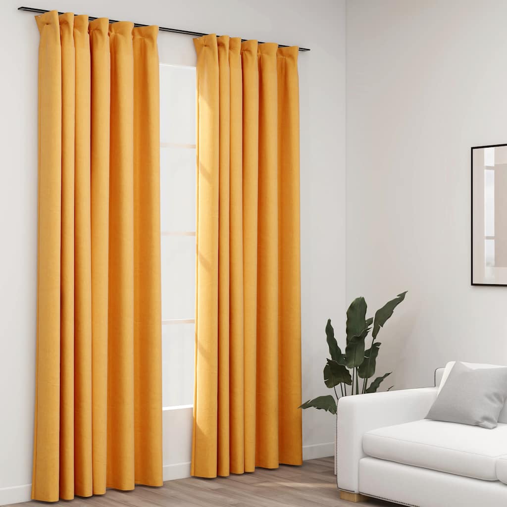 Linen-Look Blackout Curtains With Hooks 2 Pcs
