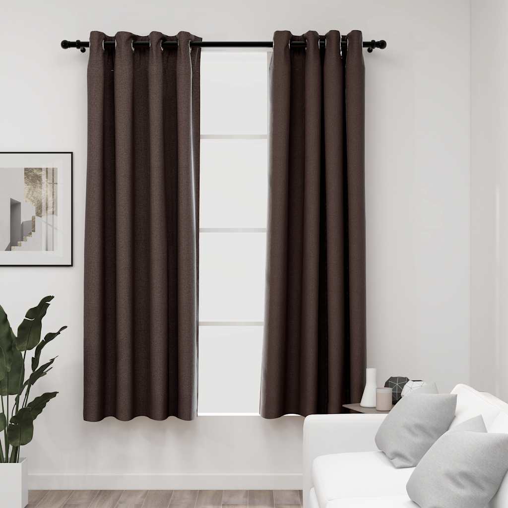 Linen-Look Blackout Curtains With Grommets 2Pcs 140X225Cm