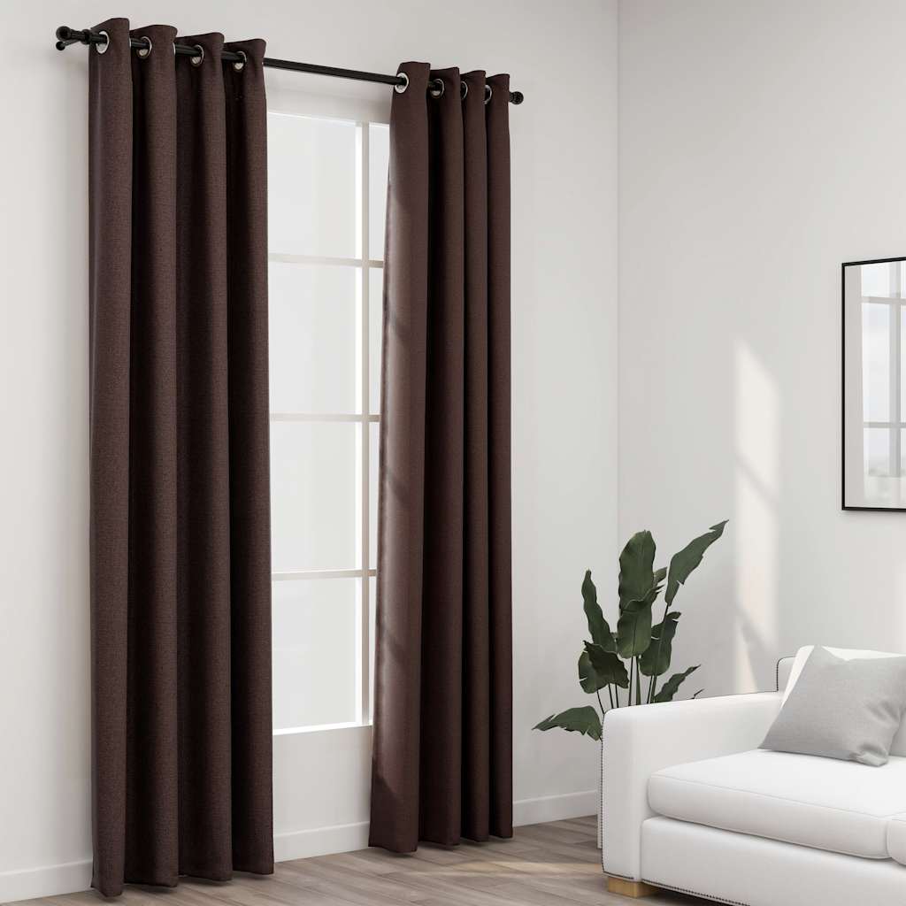 Linen-Look Blackout Curtains With Grommets 2Pcs 140X225Cm