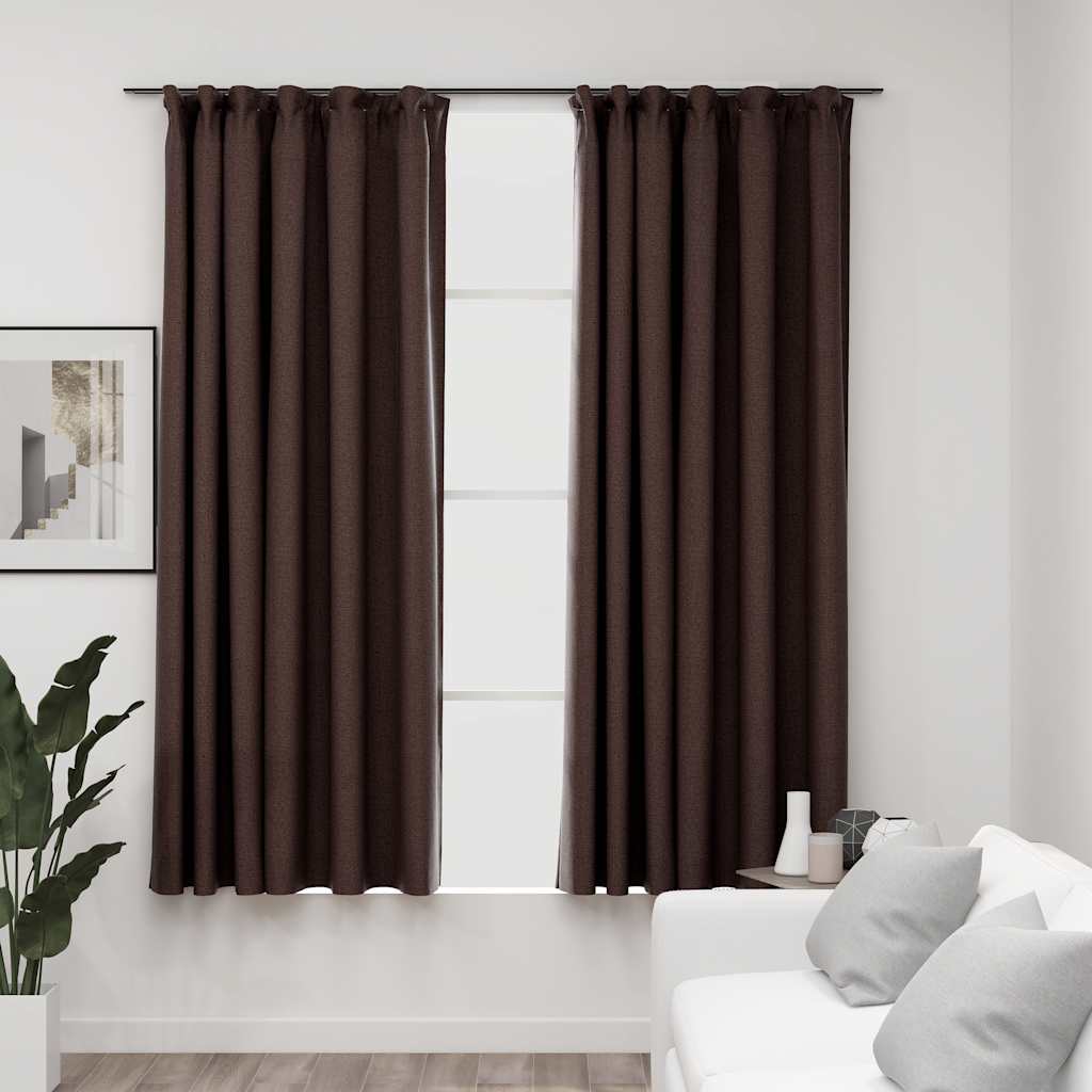 Linen-Look Blackout Curtains With Hooks 2 Pcs