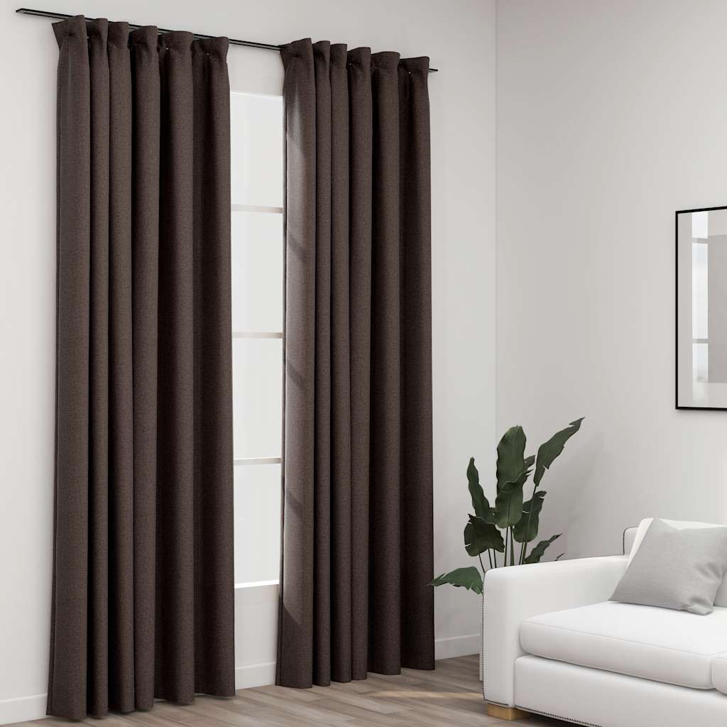 Linen-Look Blackout Curtains With Hooks 2 Pcs