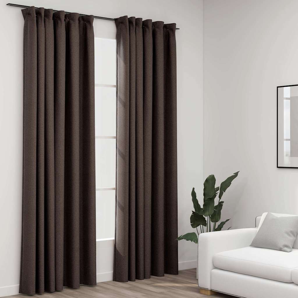 Linen-Look Blackout Curtains With Hooks 2 Pcs