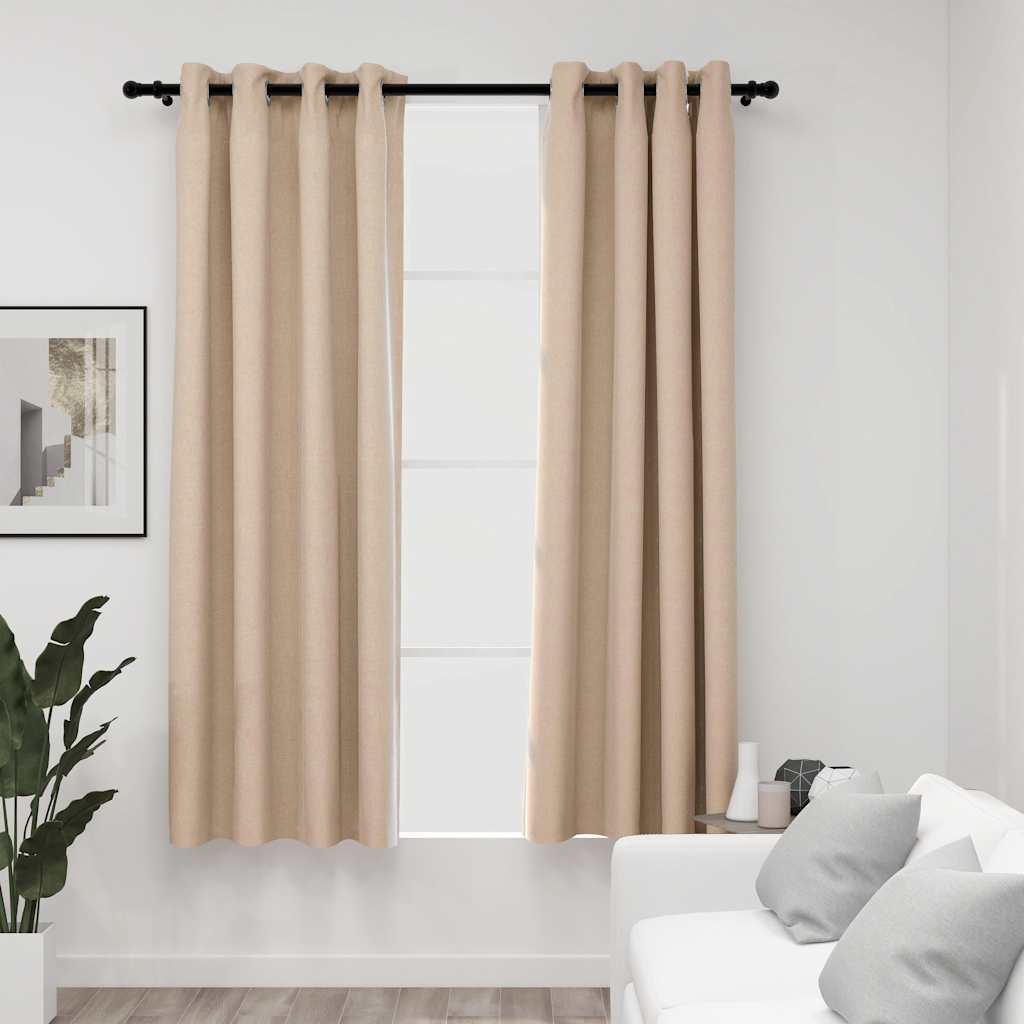 Linen-Look Blackout Curtains With Grommets 2Pcs 140X225Cm
