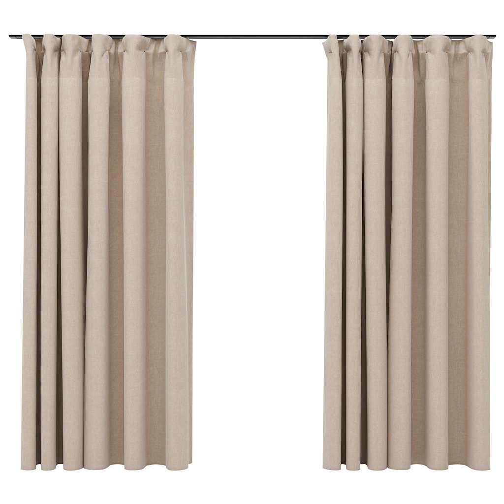 Linen-Look Blackout Curtains With Hooks 2 Pcs