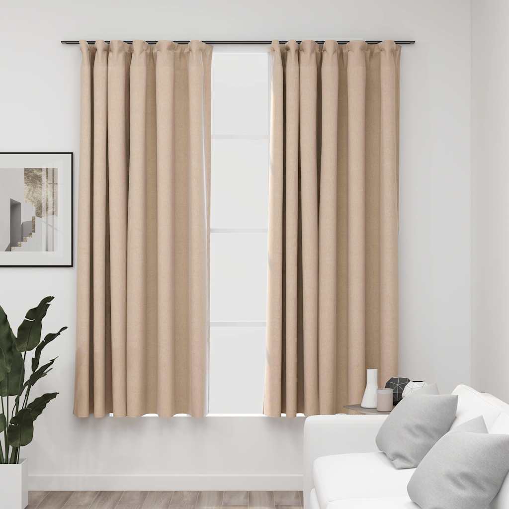 Linen-Look Blackout Curtains With Hooks 2 Pcs