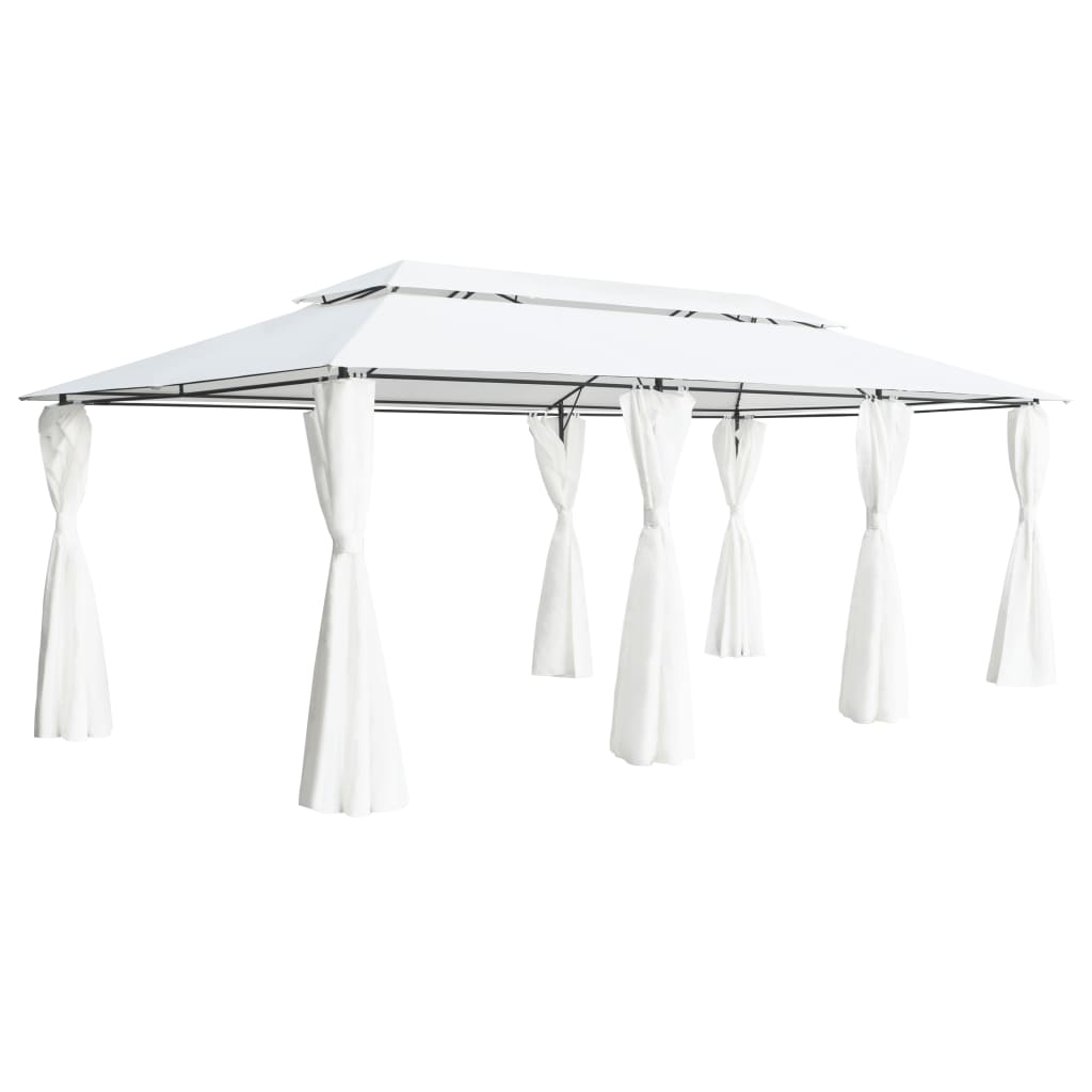 Gazebo With Curtains 600X298X270 Cm White 180G/M²