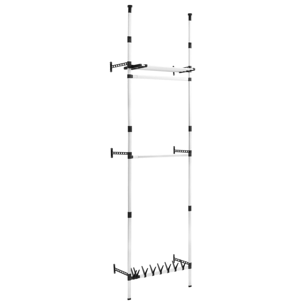 Telescopic Wardrobe System With Rods And Shelf Aluminium