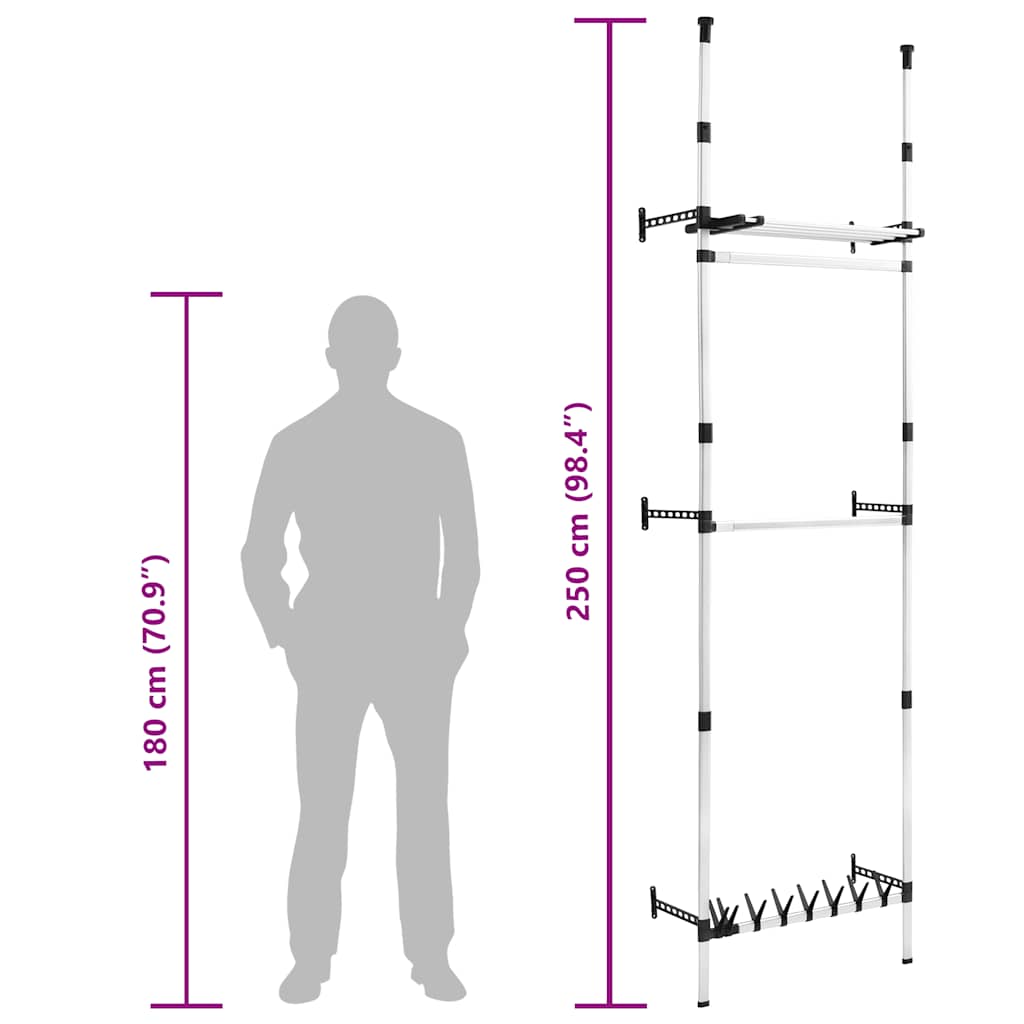 Telescopic Wardrobe System With Rods And Shelf Aluminium