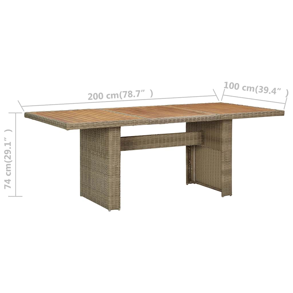 Outdoor Table Garden Dining 200X100X74 Cm Poly Rattan Brown And Black PE Rattan