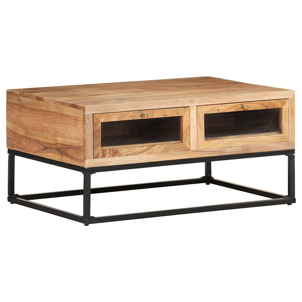 Coffee Table Solid Acacia Wood Rustic Living Room Furniture 90x60x40cm glass 90