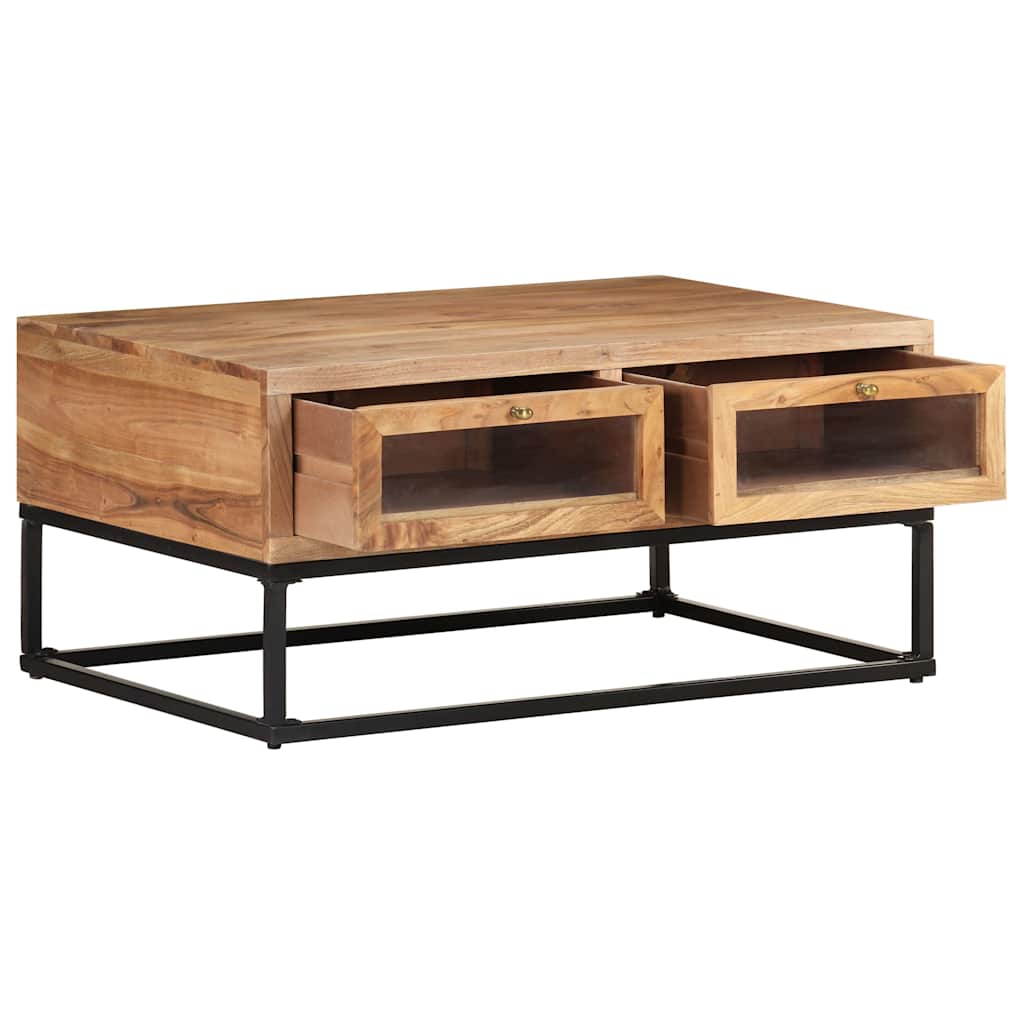 Coffee Table Solid Acacia Wood Rustic Living Room Furniture 90x60x40cm glass 90