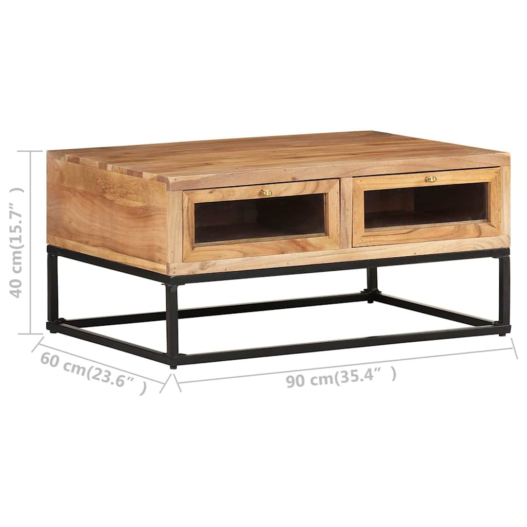 Coffee Table Solid Acacia Wood Rustic Living Room Furniture 90x60x40cm glass 90