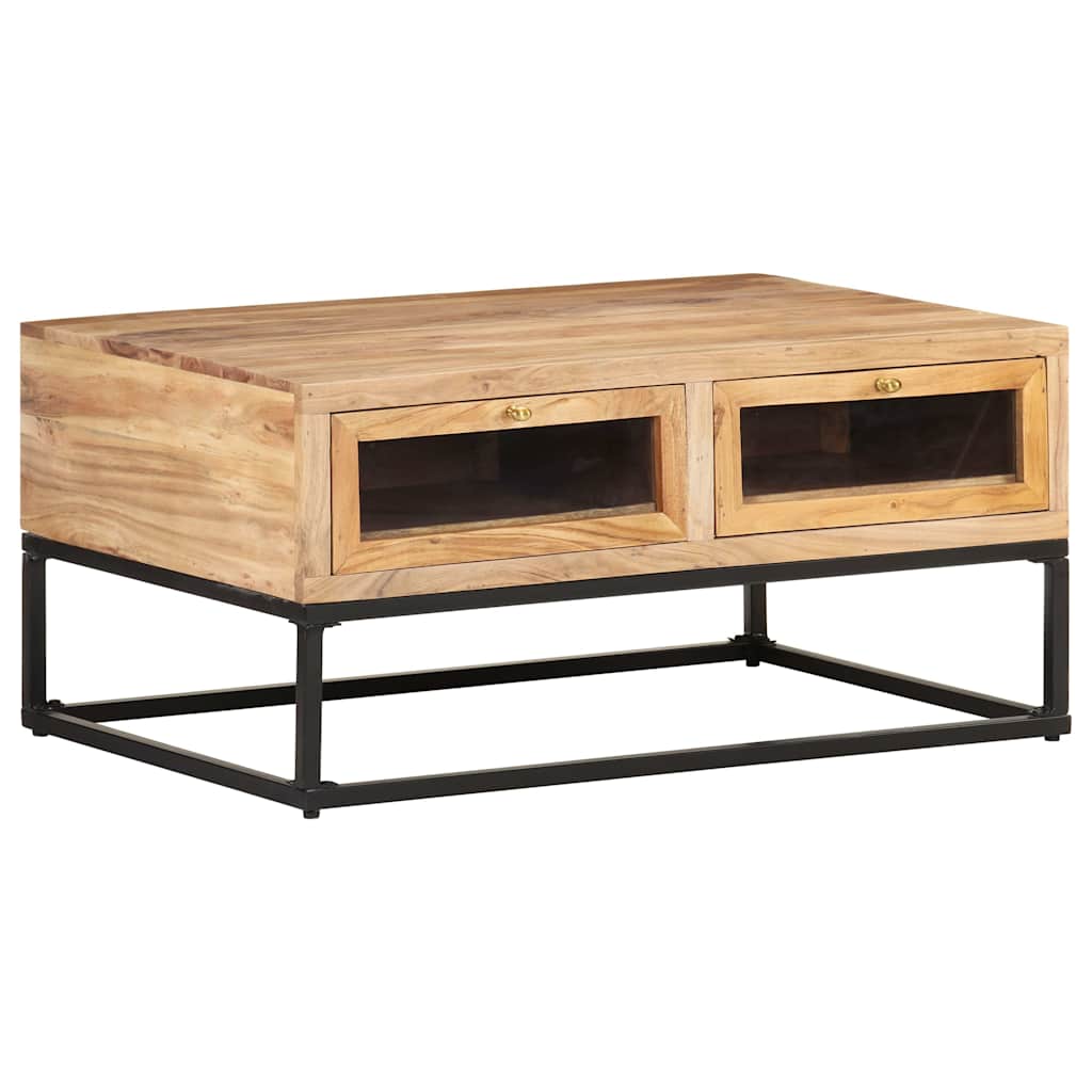 Coffee Table Solid Acacia Wood Rustic Living Room Furniture 90x60x40cm glass 90