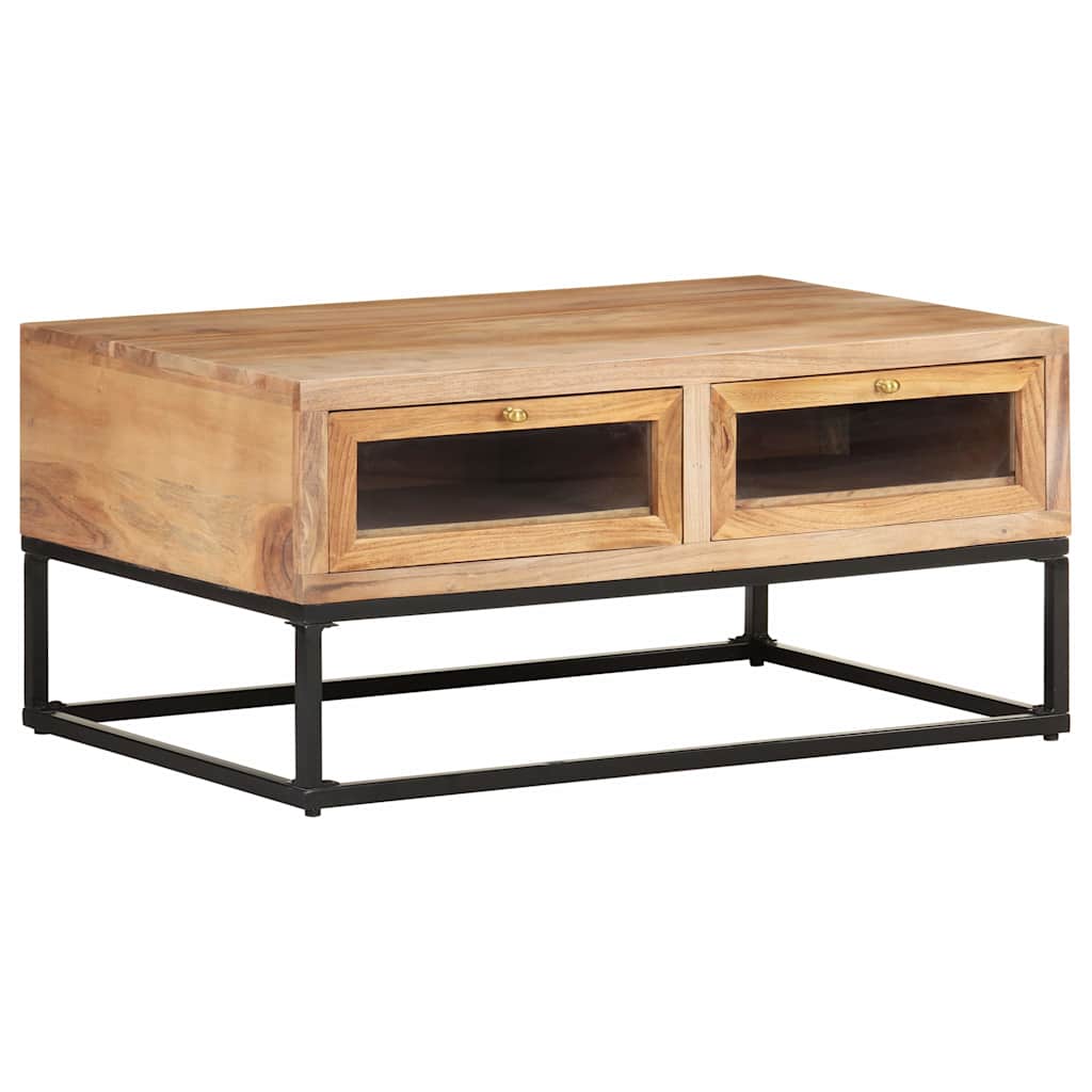 Coffee Table Solid Acacia Wood Rustic Living Room Furniture 90x60x40cm glass 90