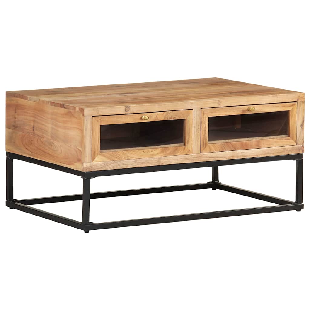 Coffee Table Solid Acacia Wood Rustic Living Room Furniture 90x60x40cm glass 90