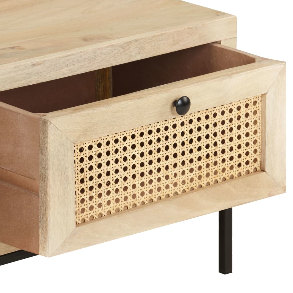 Coffee Table 90X50X37 Cm Solid Mango Wood And Natural Cane