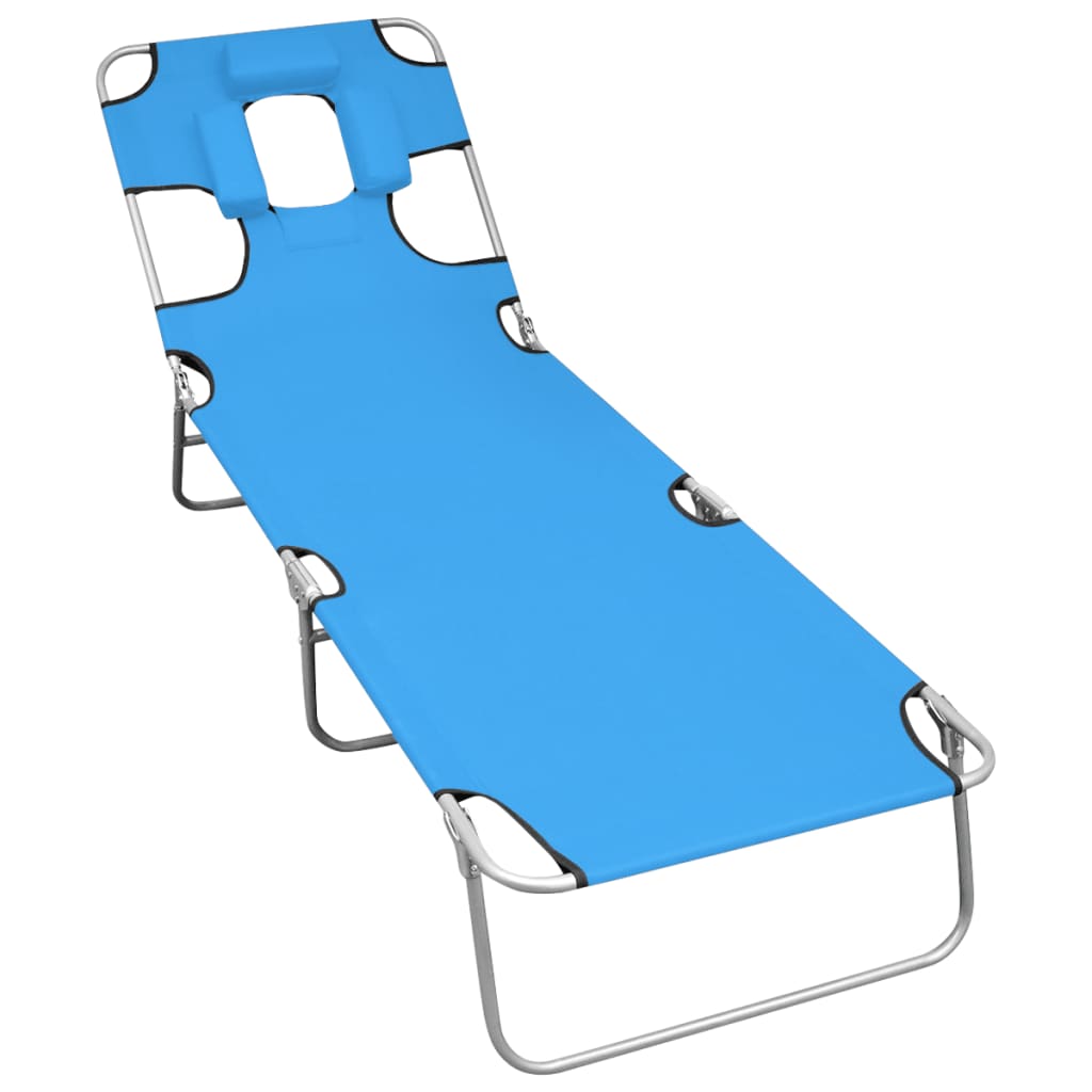 Folding Sun Lounger With Head Cushion Steel Leaves Print