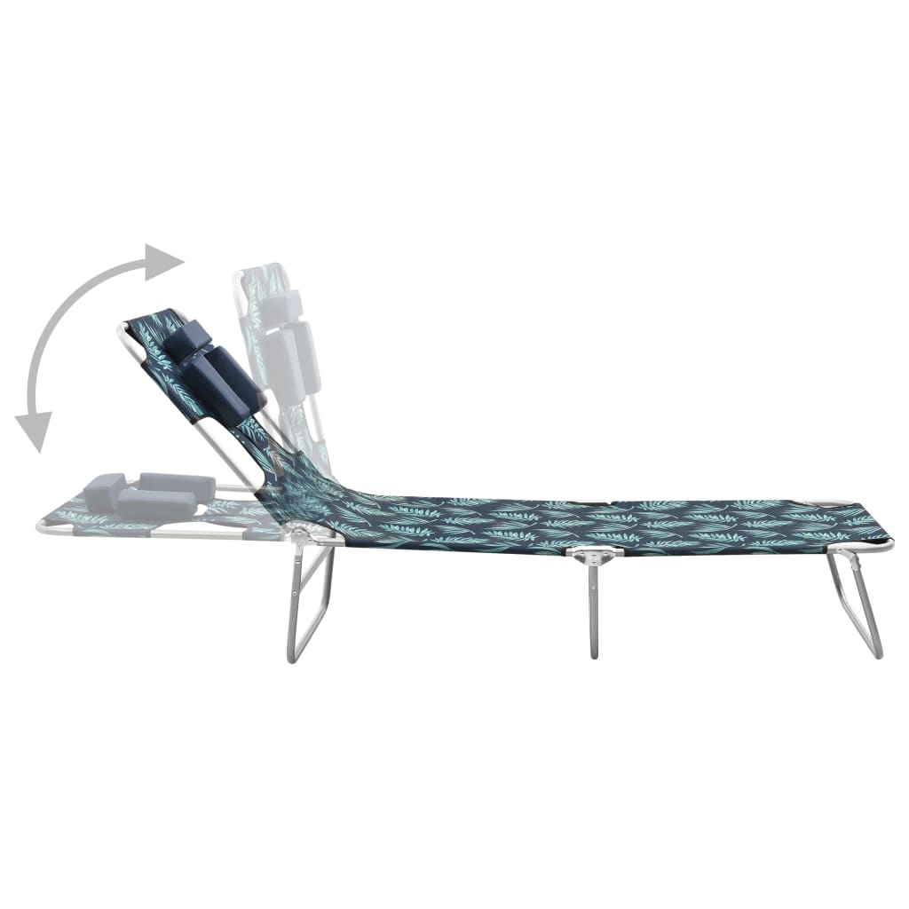 Folding Sun Lounger With Head Cushion Steel Leaves Print