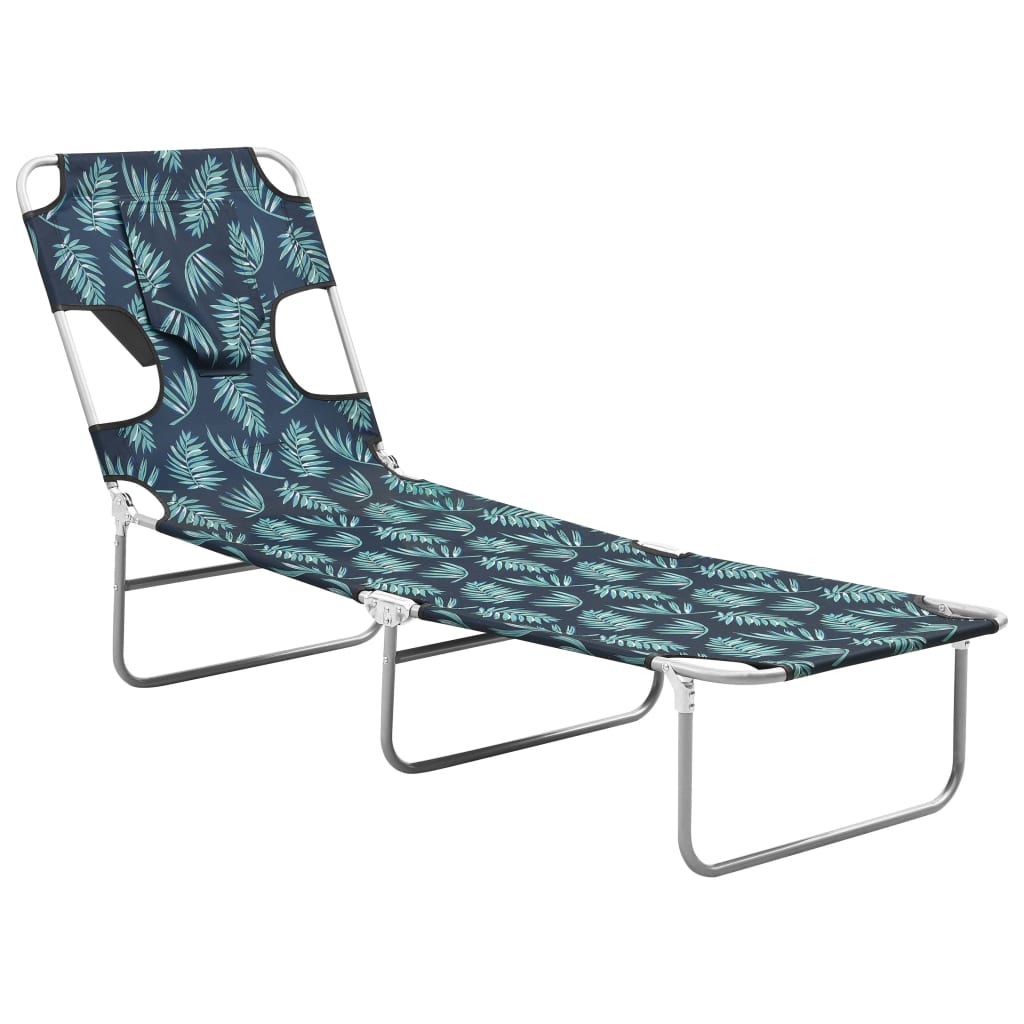 Folding Sun Lounger With Head Cushion Steel Leaves Print
