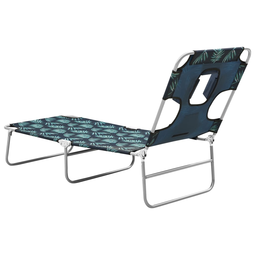Folding Sun Lounger With Head Cushion Steel Leaves Print