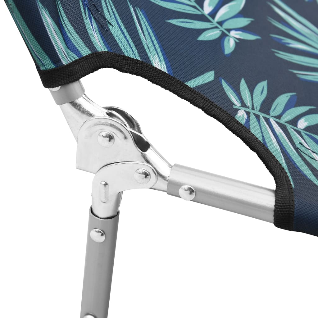 Folding Sun Lounger With Head Cushion Steel Leaves Print