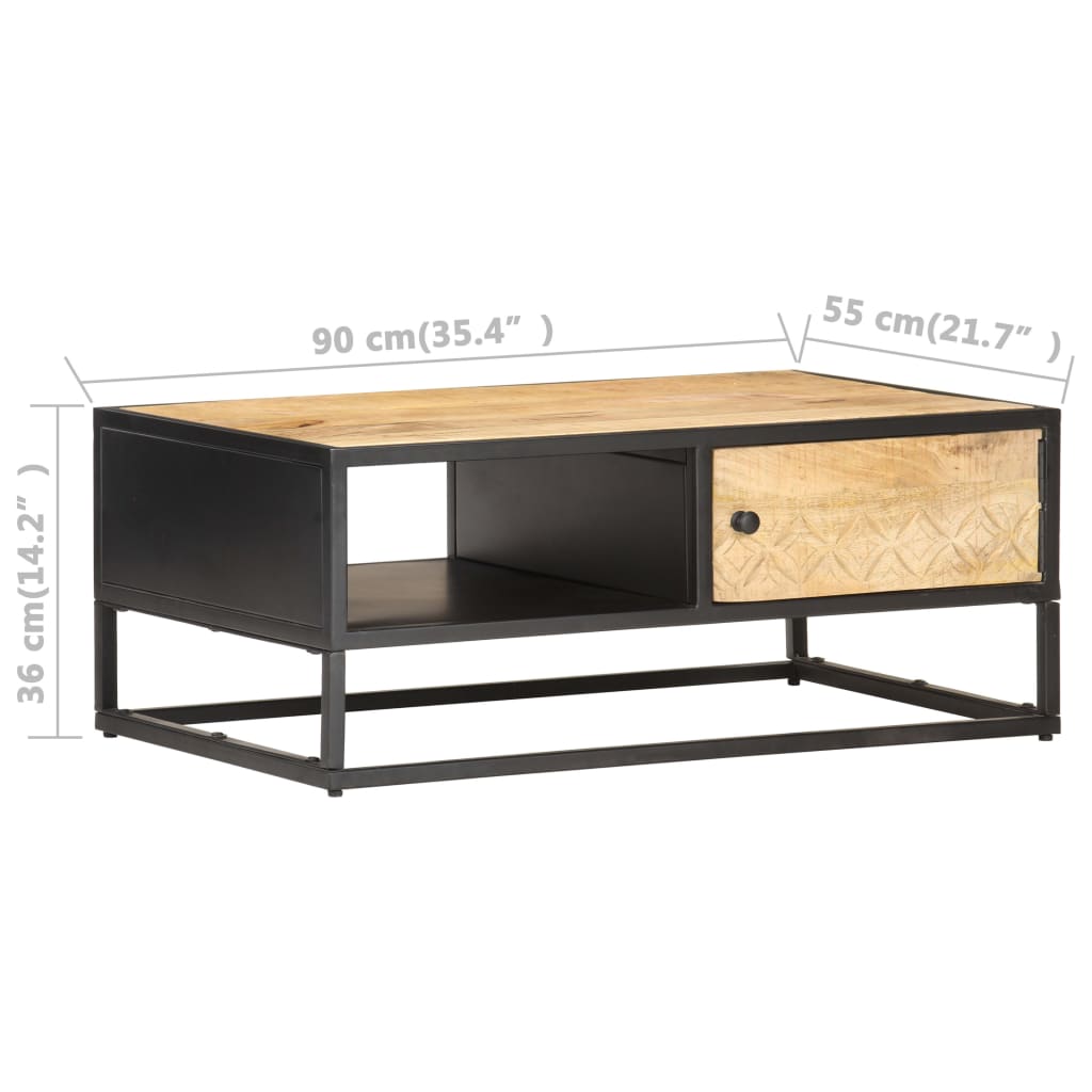Coffee Table With Carved Door 90X55X36 Cm Rough Mango Wood