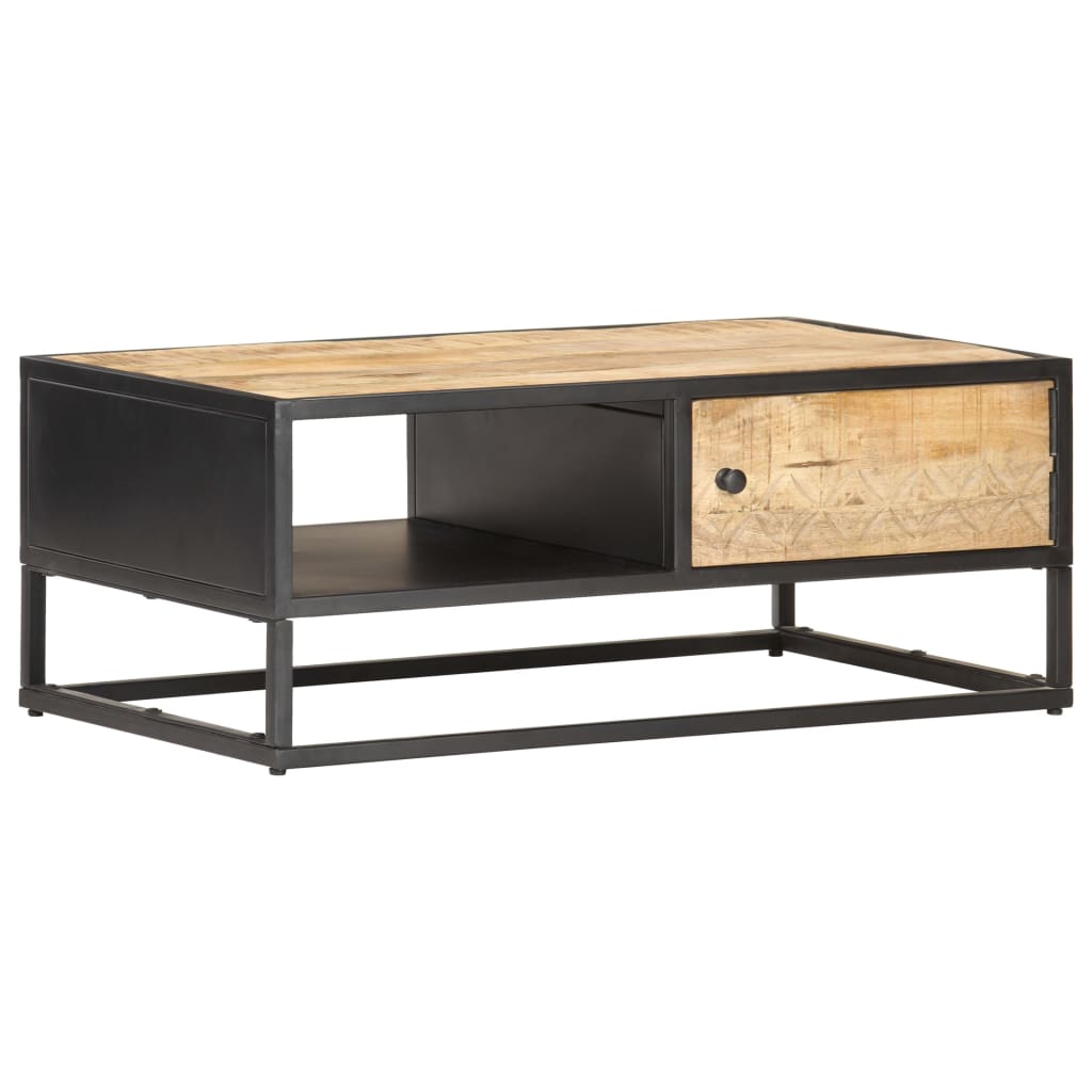 Coffee Table With Carved Door 90X55X36 Cm Rough Mango Wood
