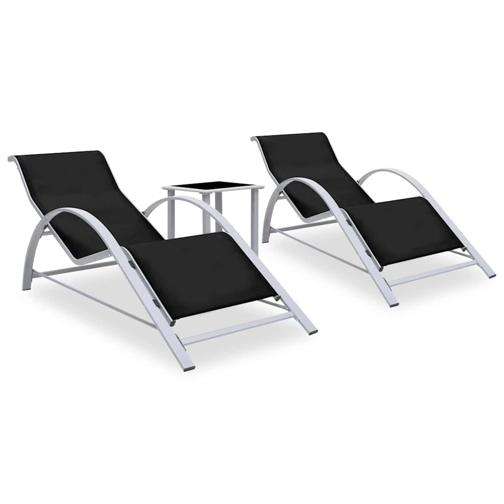 Sunloungers 2 Sun Loungers Table Aluminium Reclining Garden Patio Chairs Black 4