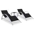 Sunloungers 2 Sun Loungers Table Aluminium Reclining Garden Patio Chairs Black 4