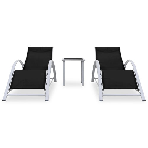 Sun Loungers 2 Pcs With Table Aluminium Black