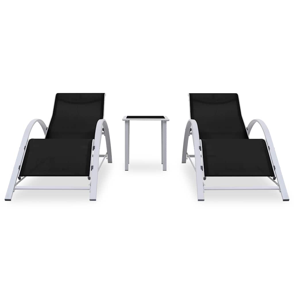 Sunloungers 2 Sun Loungers Table Aluminium Reclining Garden Patio Chairs Black 4
