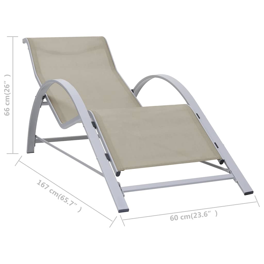 Sunloungers 2 Sun Loungers Table Aluminium Cream Garden Patio Recliner Set 41 cm