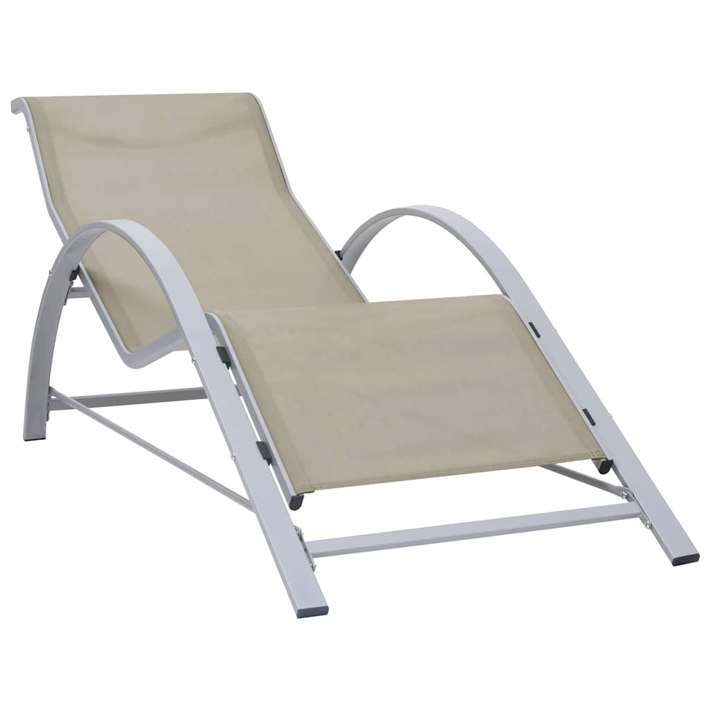 Sunloungers 2 Sun Loungers Table Aluminium Cream Garden Patio Recliner Set 41 cm