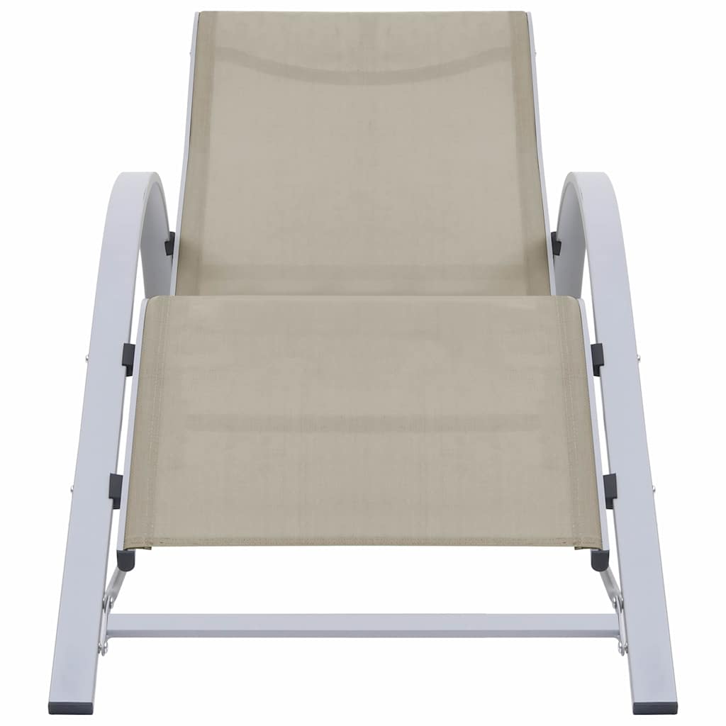 Sunloungers 2 Sun Loungers Table Aluminium Cream Garden Patio Recliner Set 41 cm