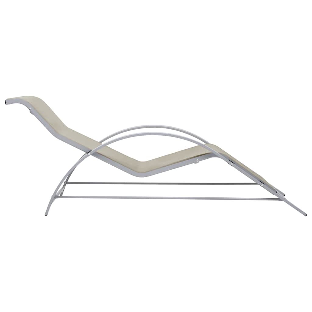 Sunloungers 2 Sun Loungers Table Aluminium Cream Garden Patio Recliner Set 41 cm