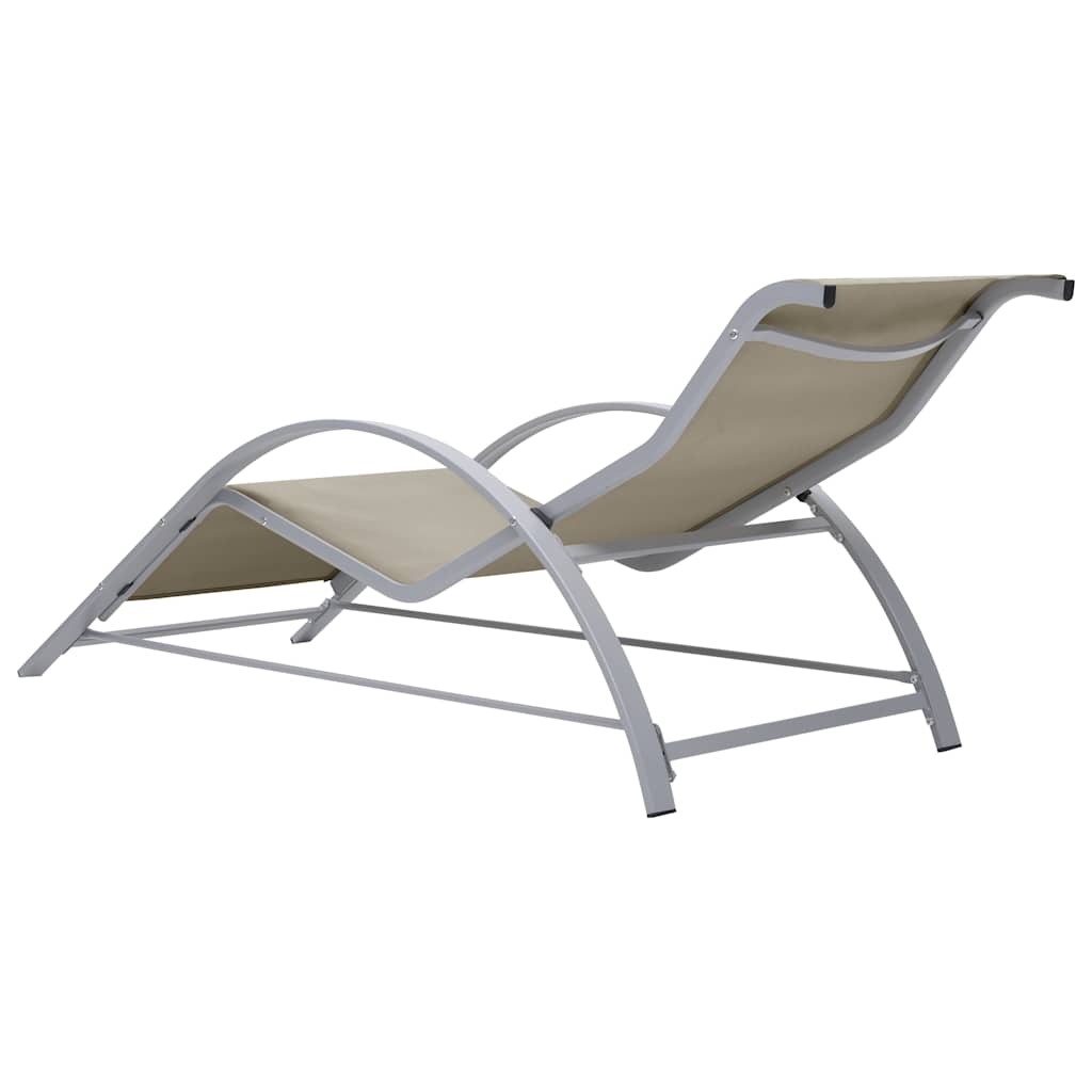 Sunloungers 2 Sun Loungers Table Aluminium Cream Garden Patio Recliner Set 41 cm