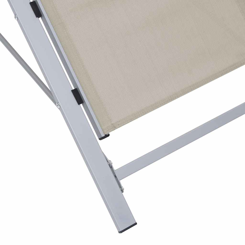Sunloungers 2 Sun Loungers Table Aluminium Cream Garden Patio Recliner Set 41 cm