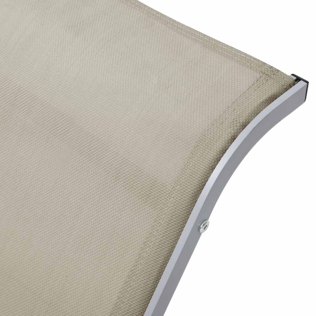 Sunloungers 2 Sun Loungers Table Aluminium Cream Garden Patio Recliner Set 41 cm
