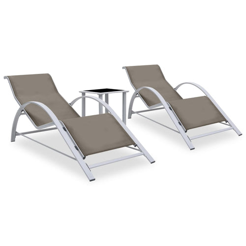 Sun Loungers 2 Pcs With Table Aluminium Taupe