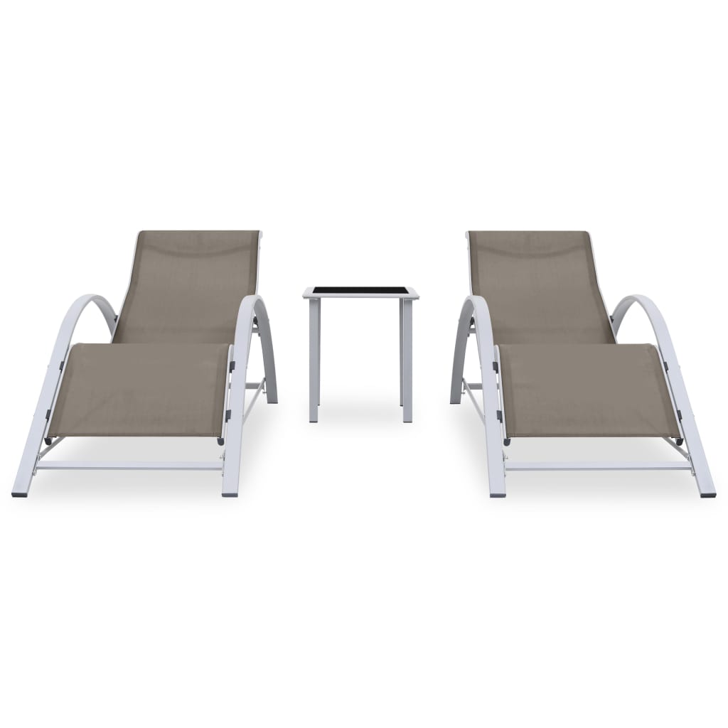 Sun Loungers 2 Pcs With Table Aluminium Taupe