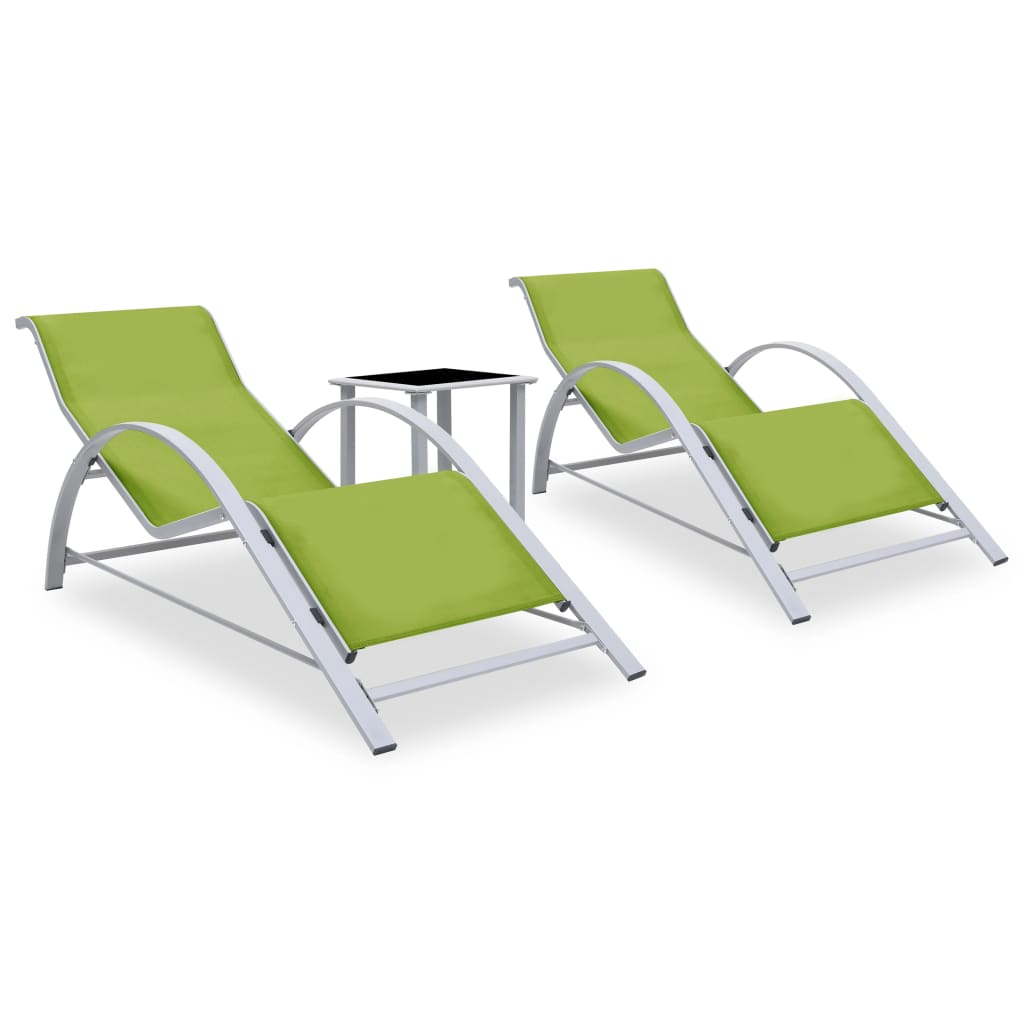 Sun Loungers 2 Pcs With Table Aluminium Green