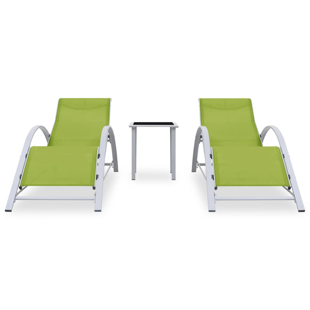 Sun Loungers 2 Pcs With Table Aluminium Green