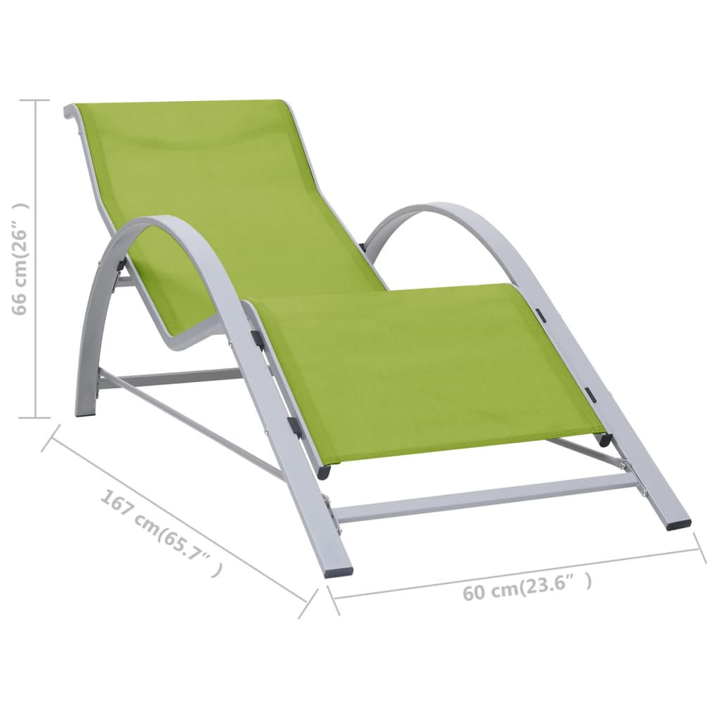 Sun Loungers 2 Pcs With Table Aluminium Green