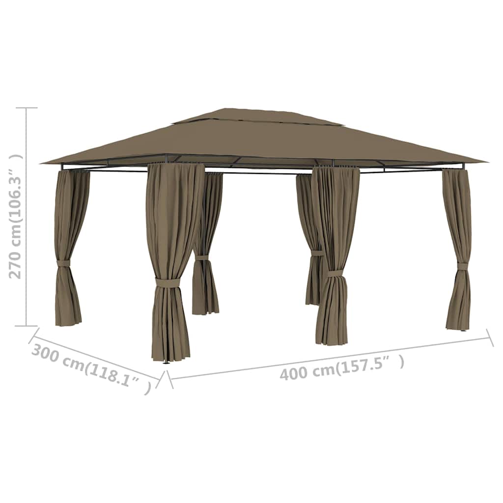 Gazebo 4x3m Garden Marquee Curtains Outdoor Party Tent Waterproof taupe 400 cm