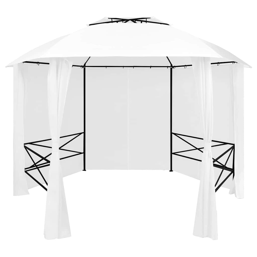 Gazebo Hexagonal Garden Marquee Curtains 360x265cm Party Pavilion Tent beige ant
