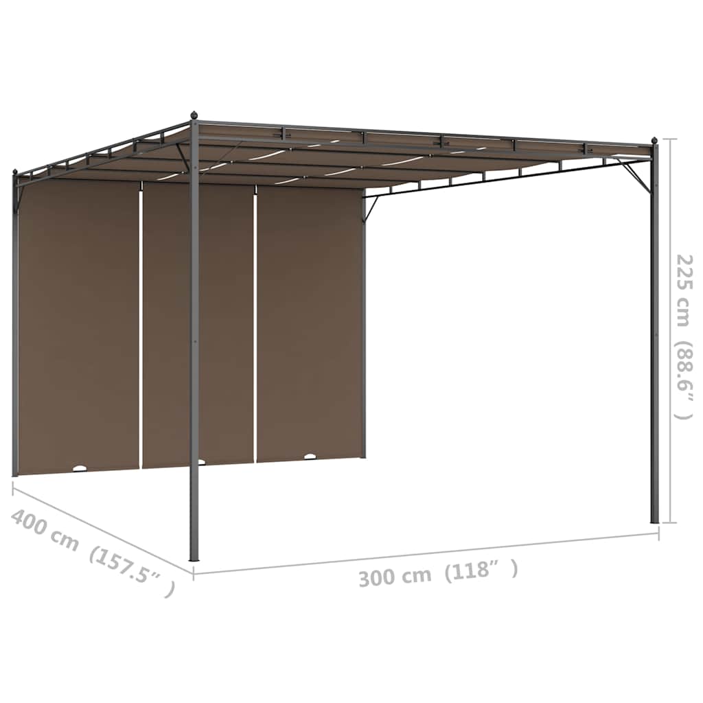 Gazebo Garden Side Curtain Taupe Powder-coated steel fabric (100% polyester) LED