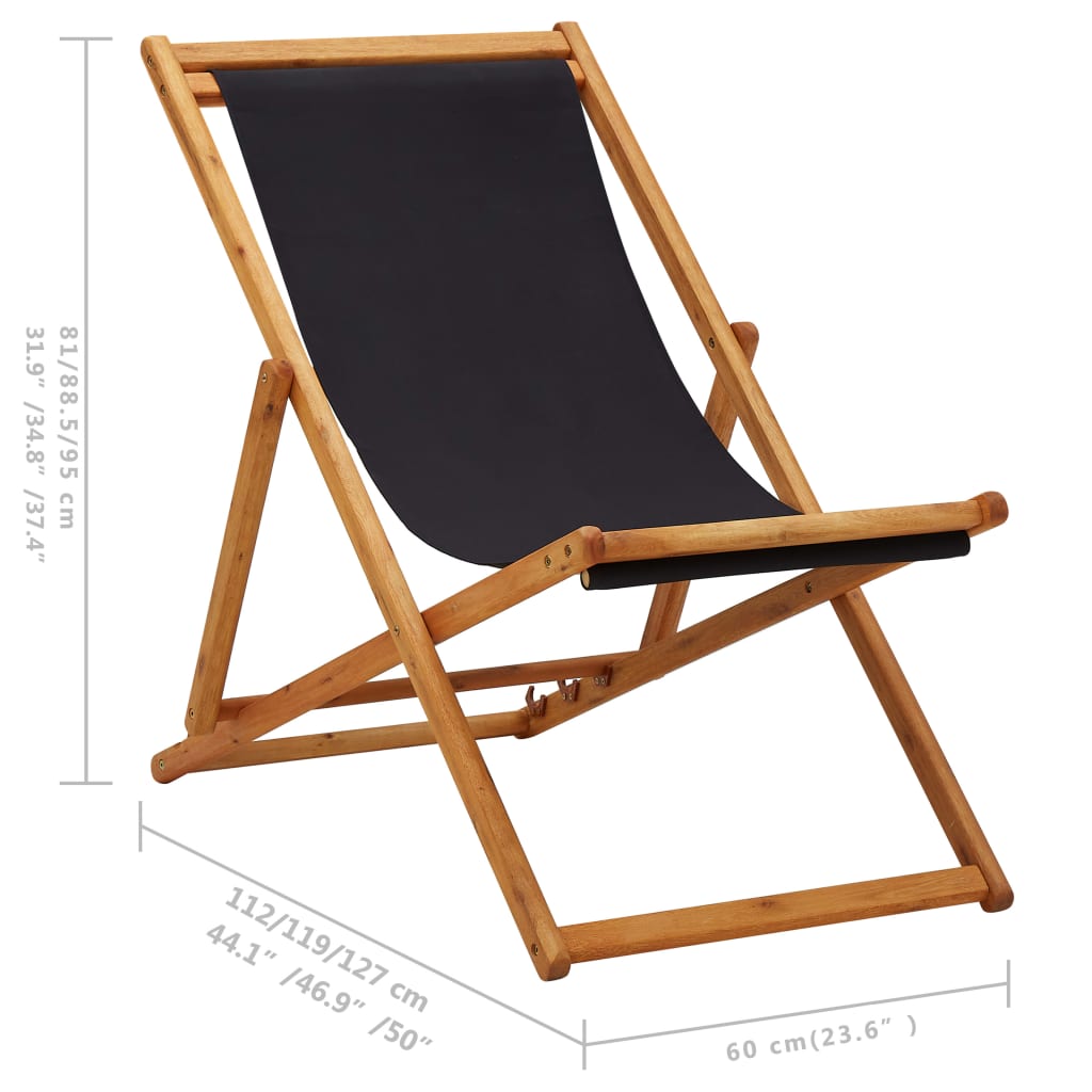 Folding Beach Chair Eucalyptus Wood And Fabric