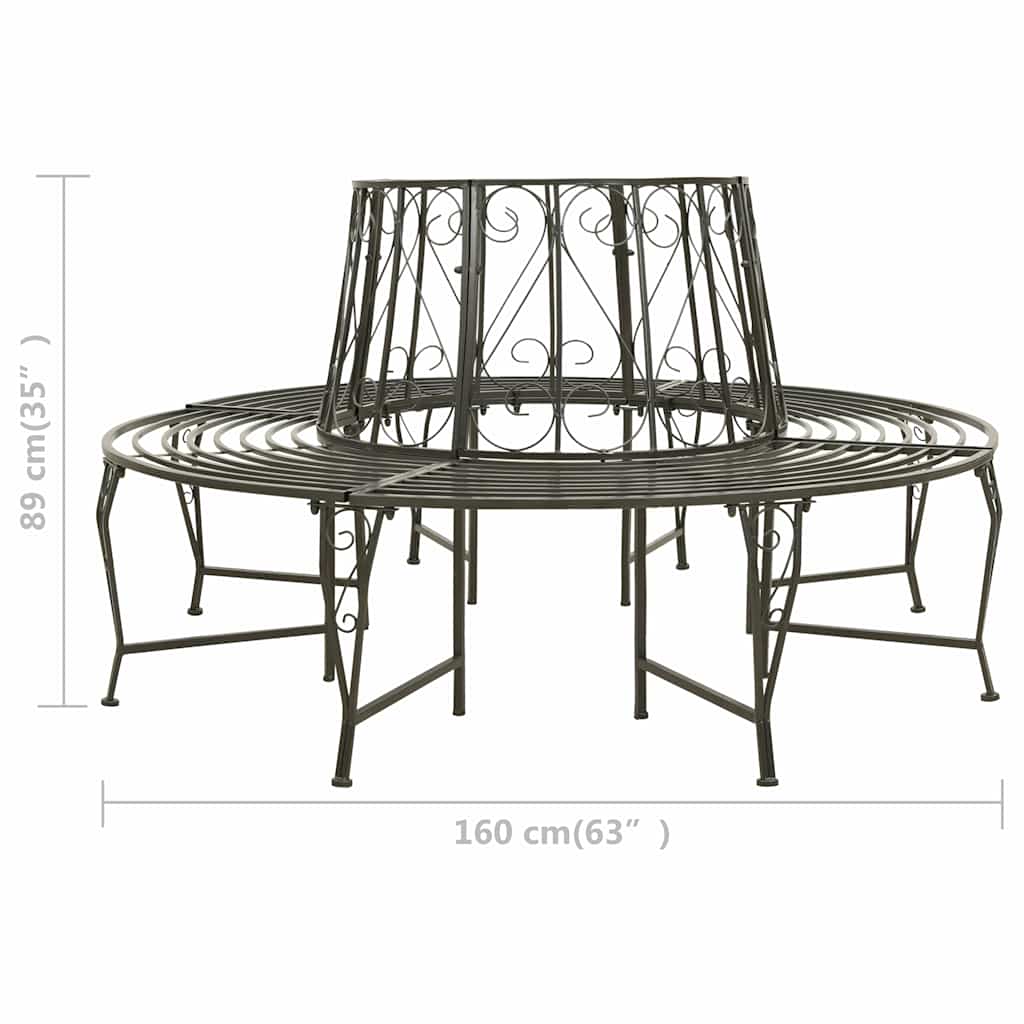 Outdoor Bench 160cm Round Tree Steel Garden Circular Patio Seat 360° Black half