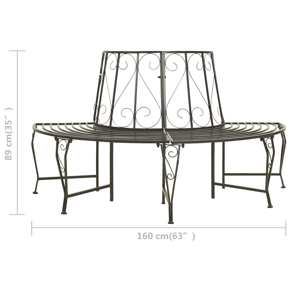 Outdoor Bench 160cm Round Tree Steel Garden Circular Patio Seat 360° Black half